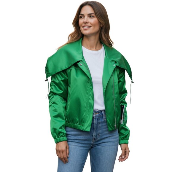 KENNETH COLE REACTION Kelly Green Lined Satin Look Jacket - NWT - Size Small - Picture 1 of 14